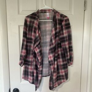 No Boundaries Pink and Black Plaid Cardigan